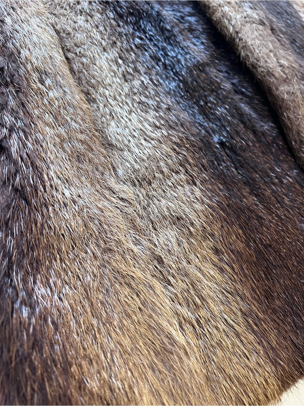 VTG Genuine Fur Statement Jacket Contrast Fluffy Collar Brown Satin Lining - Picture 12 of 16